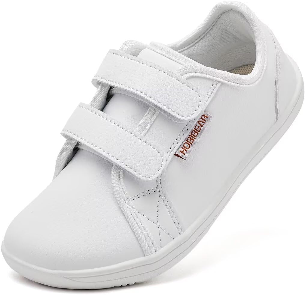 HOBIBEAR Unisex Children's Barefoot Shoes Leather Wide Minimalist Walking Shoes for Boys Girls Comfortable Lightweight1600