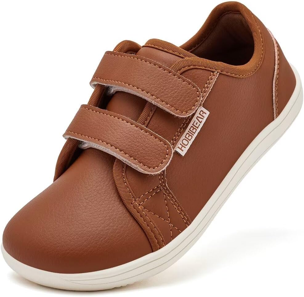 HOBIBEAR Unisex Children's Barefoot Shoes Leather Wide Minimalist Walking Shoes for Boys Girls Comfortable Lightweight1600