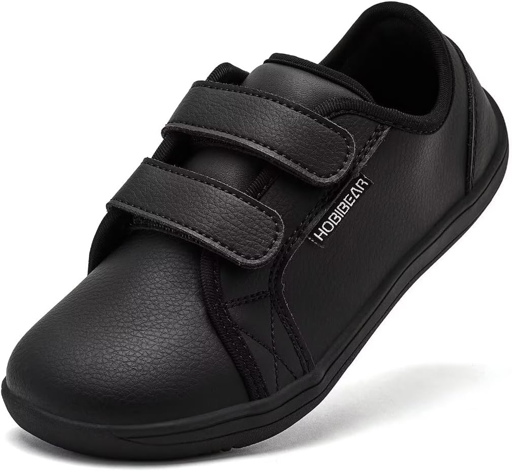 HOBIBEAR Unisex Children's Barefoot Shoes Leather Wide Minimalist Walking Shoes for Boys Girls Comfortable Lightweight1600