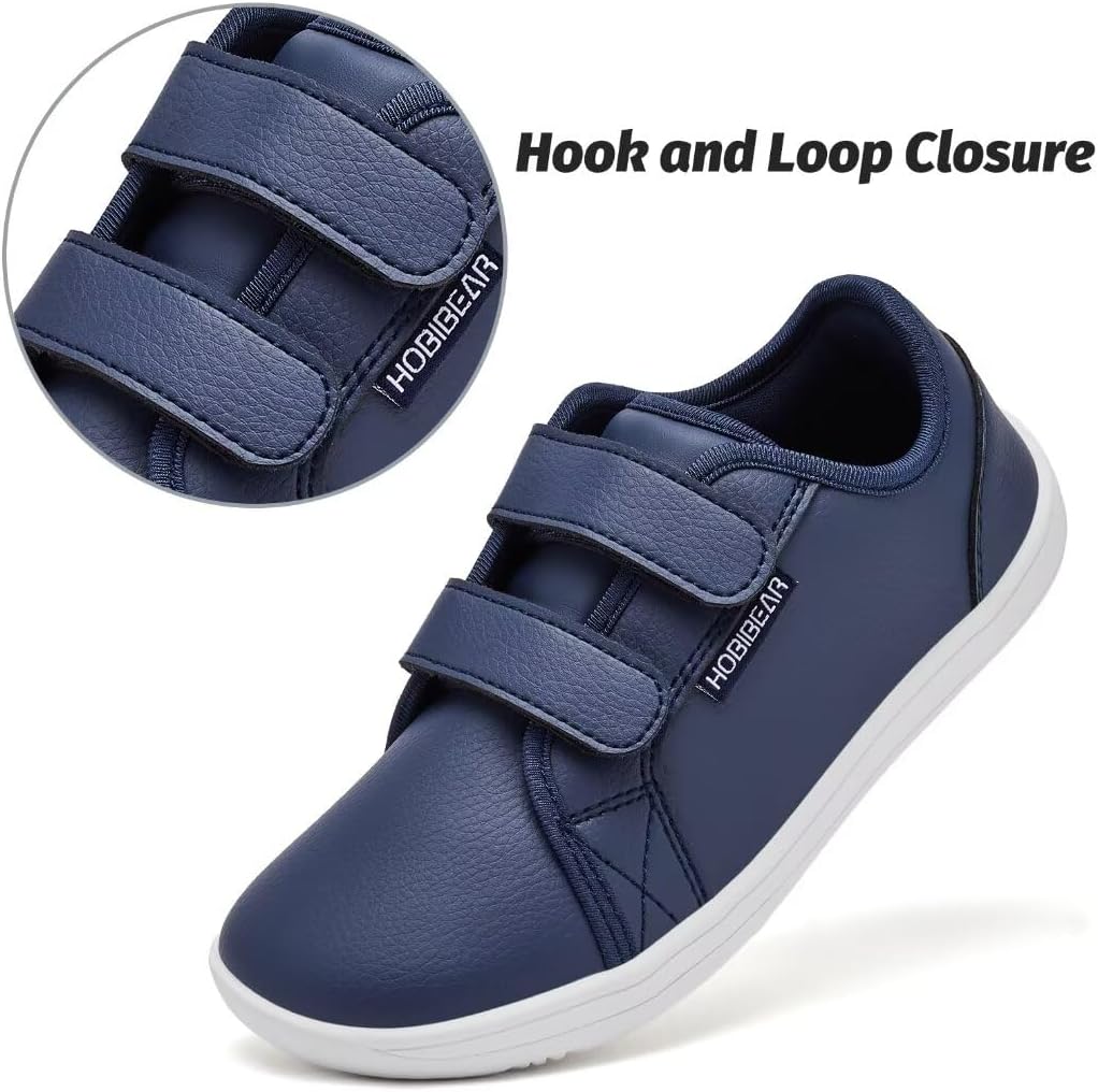 HOBIBEAR Unisex Children's Barefoot Shoes Leather Wide Minimalist Walking Shoes for Boys Girls Comfortable Lightweight1600