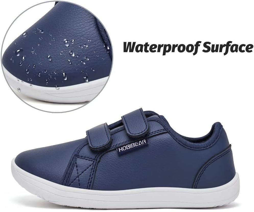 HOBIBEAR Unisex Children's Barefoot Shoes Leather Wide Minimalist Walking Shoes for Boys Girls Comfortable Lightweight1600