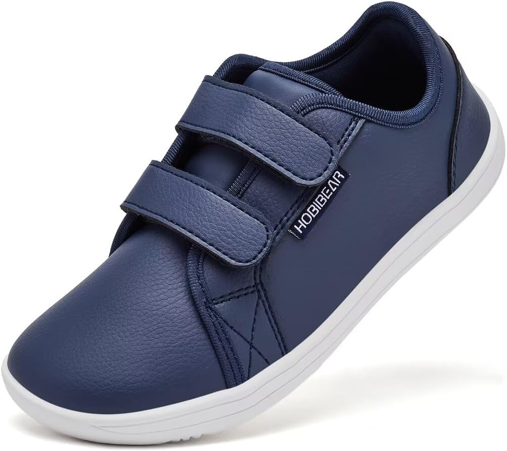 HOBIBEAR Unisex Children's Barefoot Shoes Leather Wide Minimalist Walking Shoes for Boys Girls Comfortable Lightweight1600