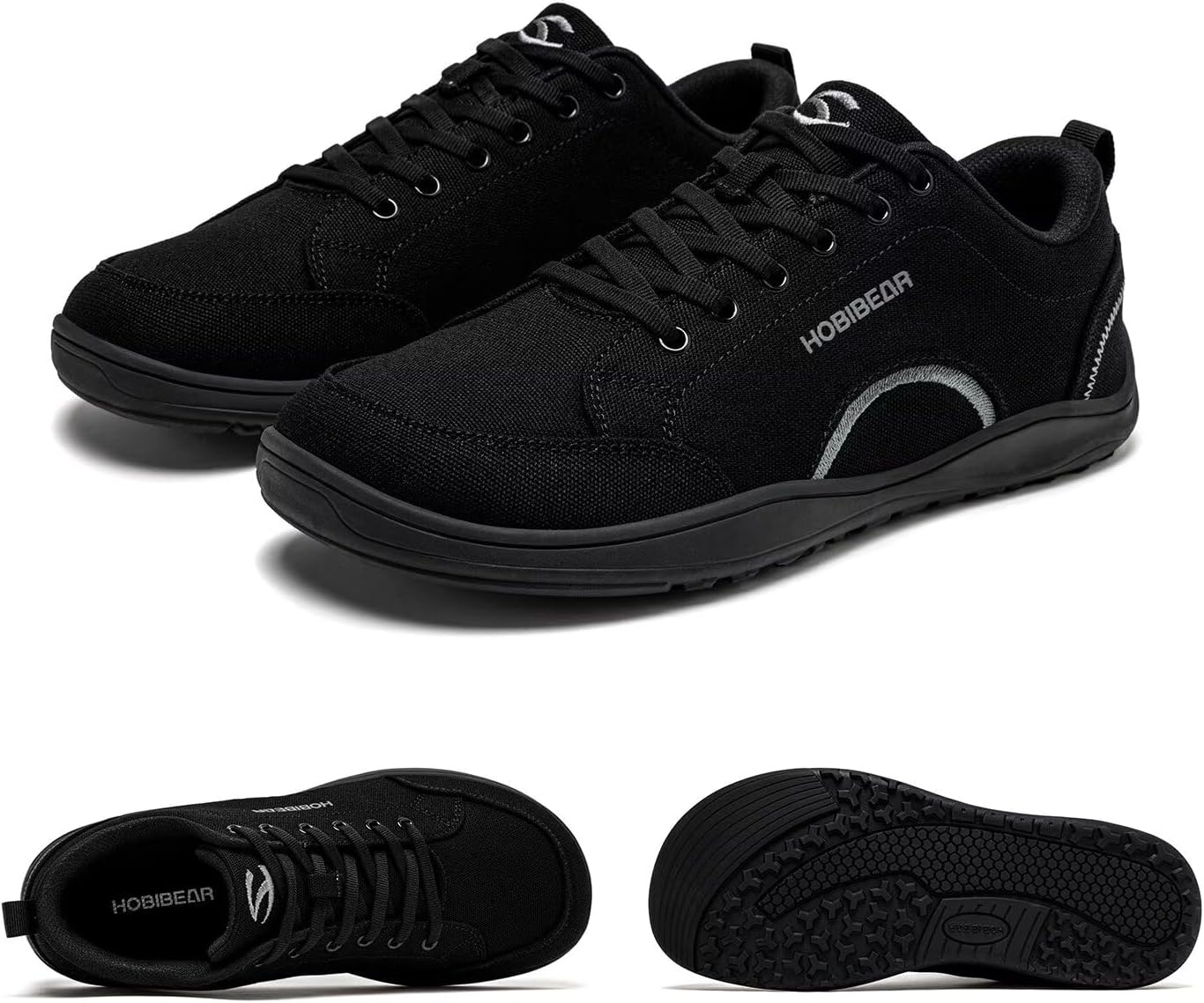 Unisex Shoes with Wide Toe Cap, Minimalist Canvas Barefoot Trainers, Lace-Up Hiking Shoes for Men and Women