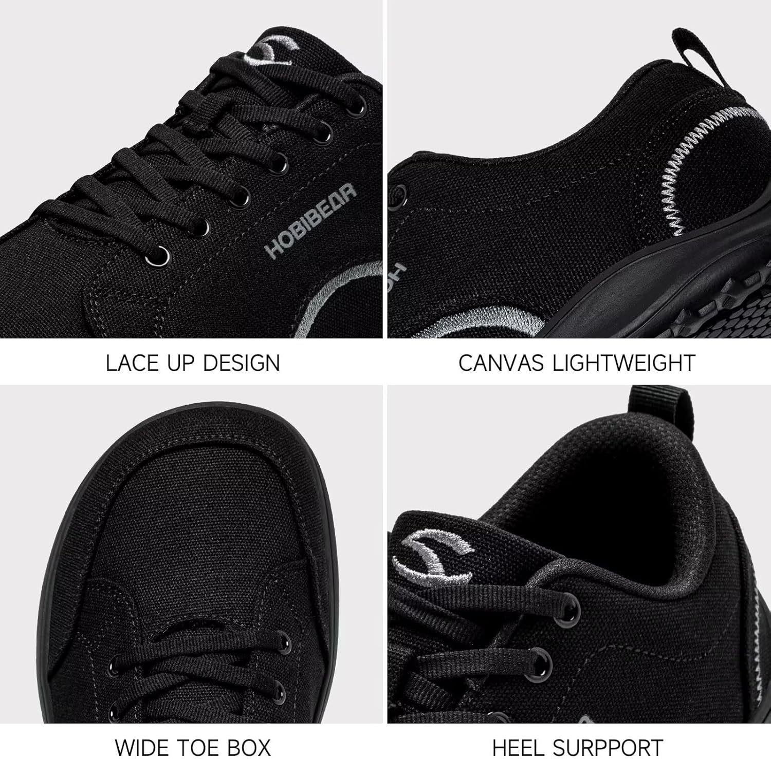 Unisex Shoes with Wide Toe Cap, Minimalist Canvas Barefoot Trainers, Lace-Up Hiking Shoes for Men and Women