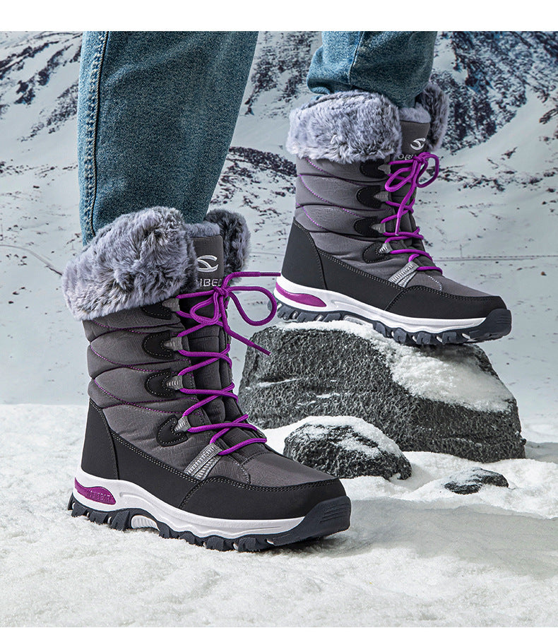 Hobibearwinter adult snow boots for men and women long cotton boots trendytie back ski boots